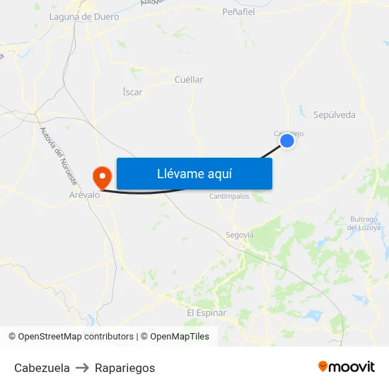 Cabezuela to Rapariegos map