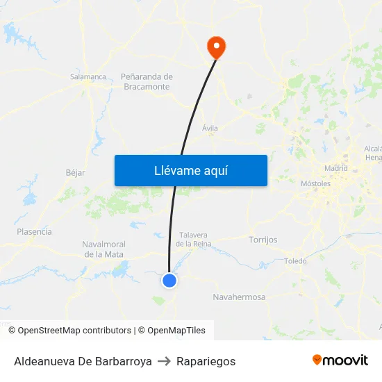 Aldeanueva De Barbarroya to Rapariegos map