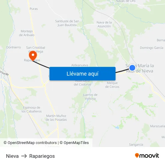 Nieva to Rapariegos map