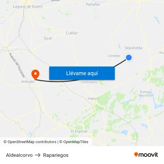 Aldealcorvo to Rapariegos map