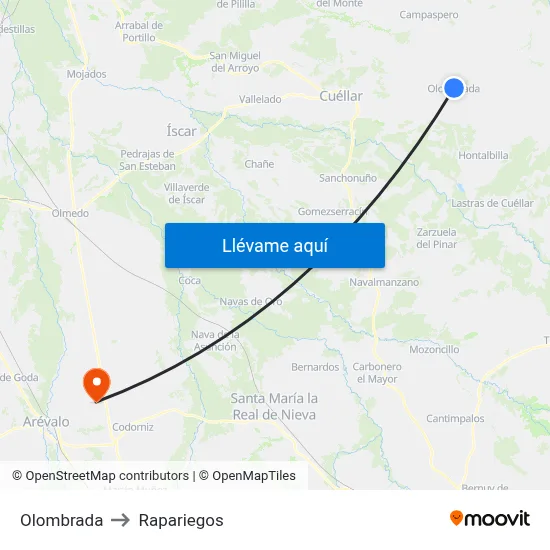 Olombrada to Rapariegos map