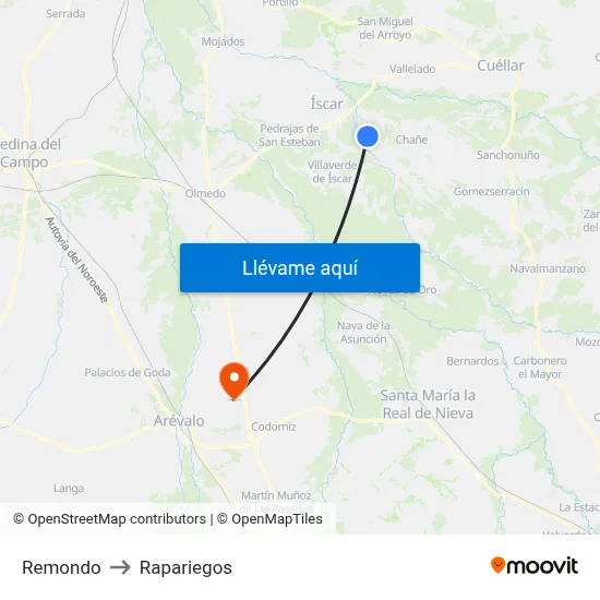 Remondo to Rapariegos map