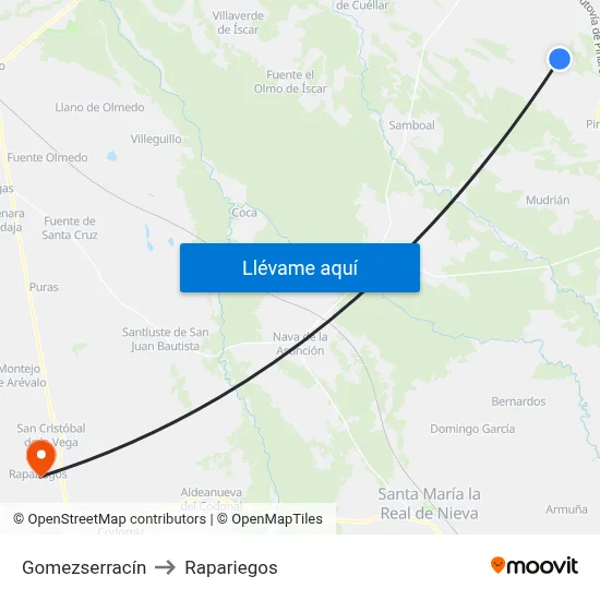 Gomezserracín to Rapariegos map