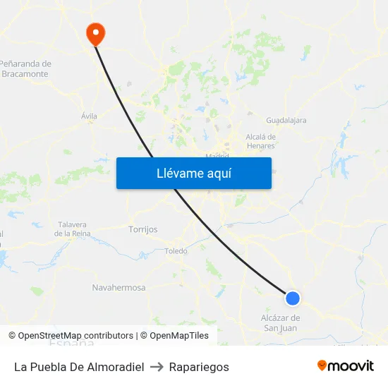 La Puebla De Almoradiel to Rapariegos map