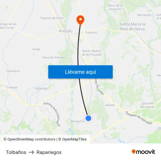 Tolbaños to Rapariegos map