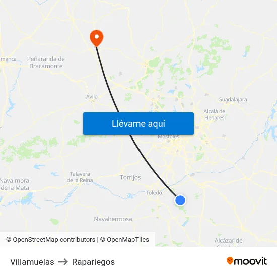 Villamuelas to Rapariegos map