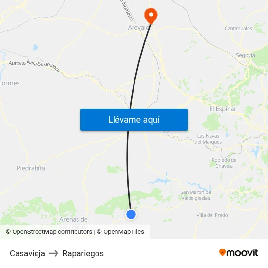 Casavieja to Rapariegos map