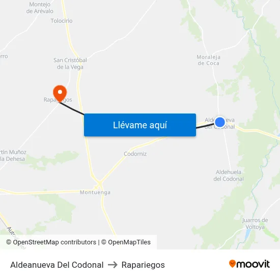 Aldeanueva Del Codonal to Rapariegos map