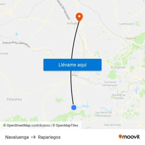 Navaluenga to Rapariegos map