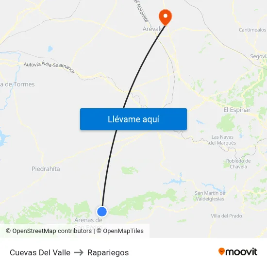 Cuevas Del Valle to Rapariegos map