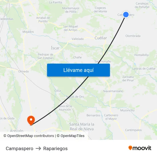 Campaspero to Rapariegos map