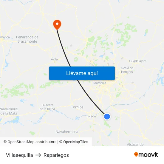 Villasequilla to Rapariegos map
