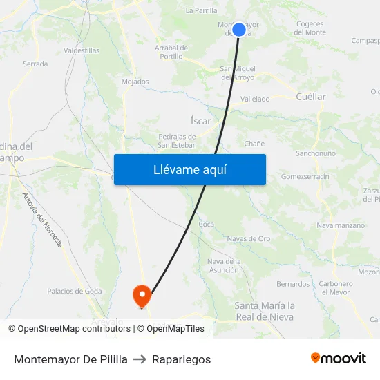 Montemayor De Pililla to Rapariegos map