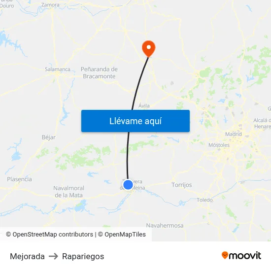 Mejorada to Rapariegos map