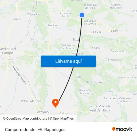 Camporredondo to Rapariegos map