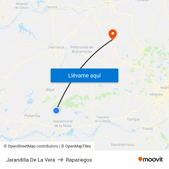 Jarandilla De La Vera to Rapariegos map
