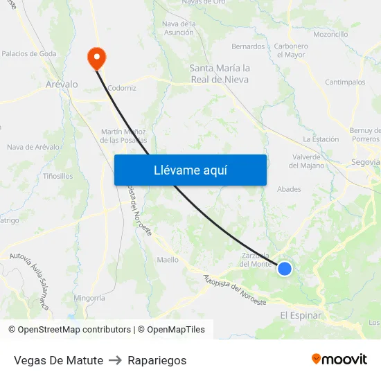 Vegas De Matute to Rapariegos map