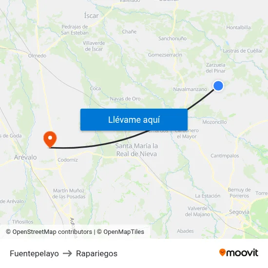 Fuentepelayo to Rapariegos map