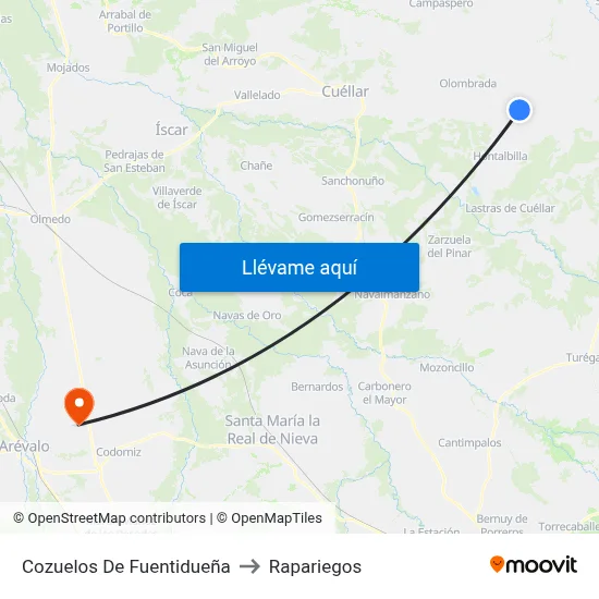 Cozuelos De Fuentidueña to Rapariegos map