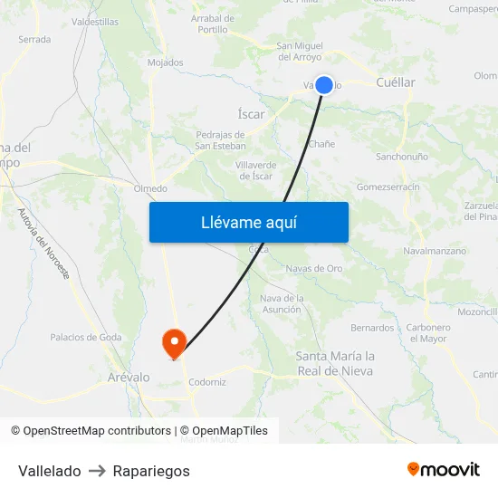 Vallelado to Rapariegos map