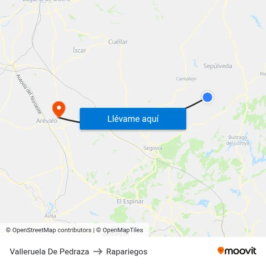 Valleruela De Pedraza to Rapariegos map