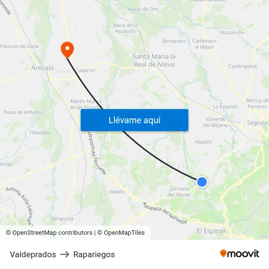 Valdeprados to Rapariegos map