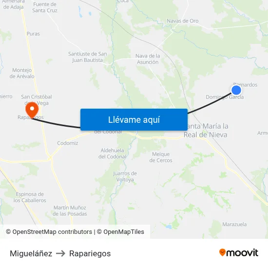Migueláñez to Rapariegos map