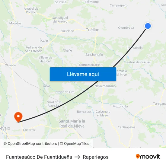 Fuentesaúco De Fuentidueña to Rapariegos map