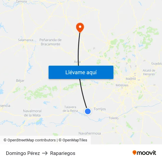 Domingo Pérez to Rapariegos map