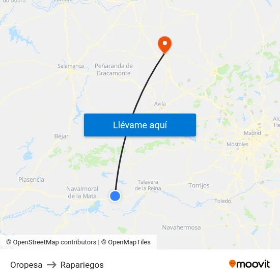 Oropesa to Rapariegos map