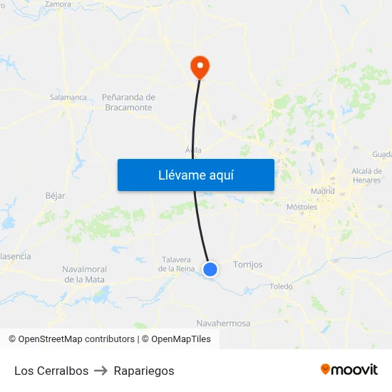 Los Cerralbos to Rapariegos map