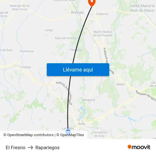 El Fresno to Rapariegos map