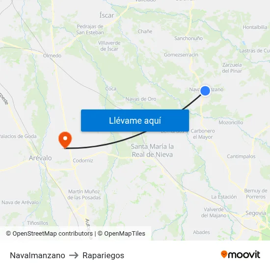 Navalmanzano to Rapariegos map
