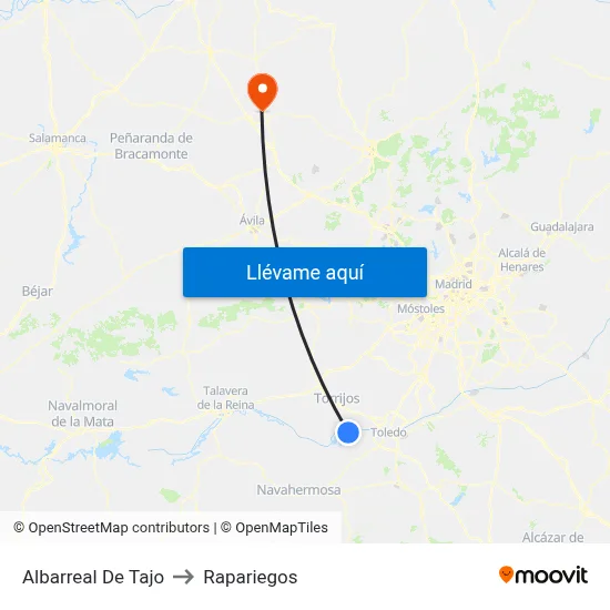 Albarreal De Tajo to Rapariegos map