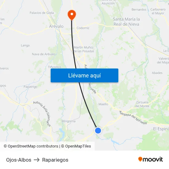 Ojos-Albos to Rapariegos map