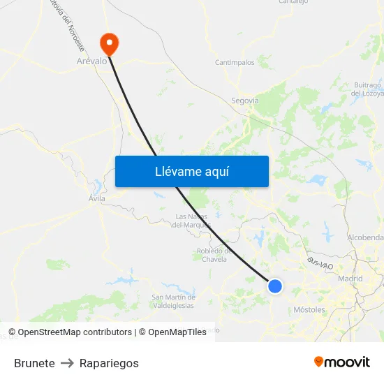 Brunete to Rapariegos map