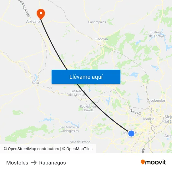 Móstoles to Rapariegos map