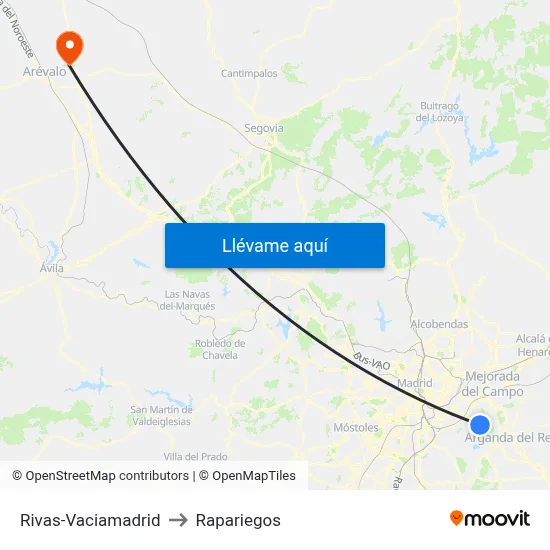 Rivas-Vaciamadrid to Rapariegos map