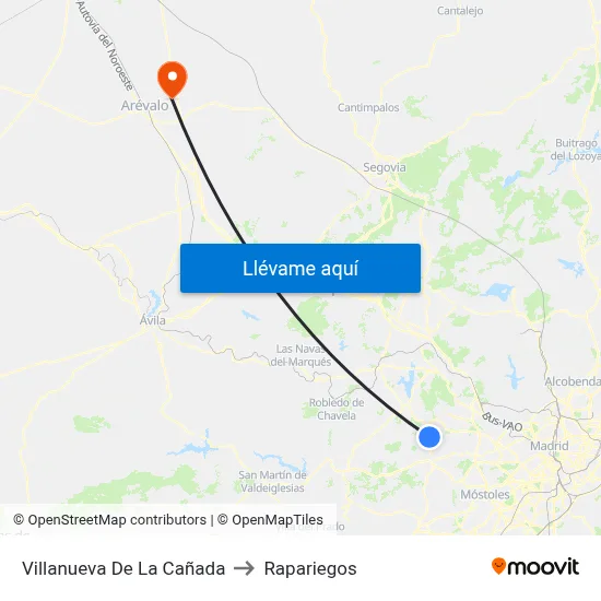 Villanueva De La Cañada to Rapariegos map