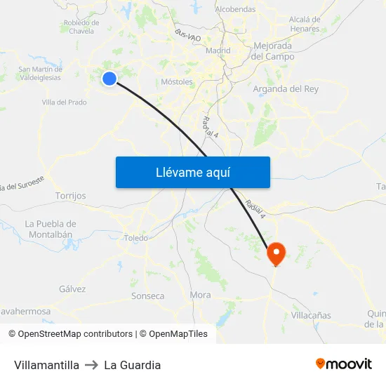 Villamantilla to La Guardia map