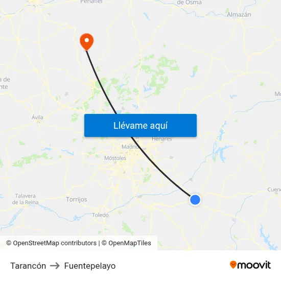 Tarancón to Fuentepelayo map