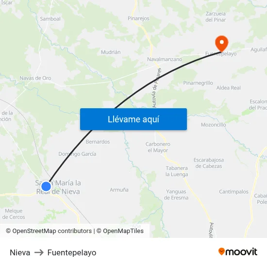 Nieva to Fuentepelayo map