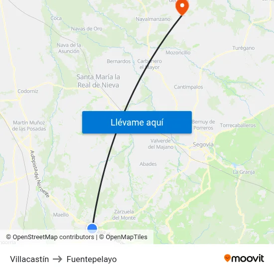 Villacastín to Fuentepelayo map