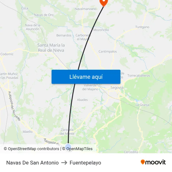 Navas De San Antonio to Fuentepelayo map