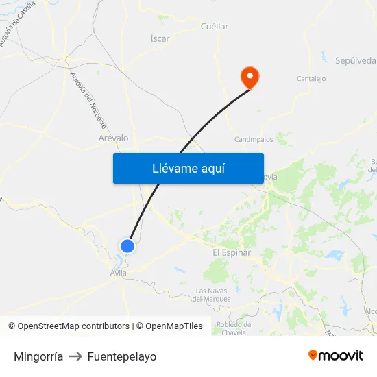 Mingorría to Fuentepelayo map