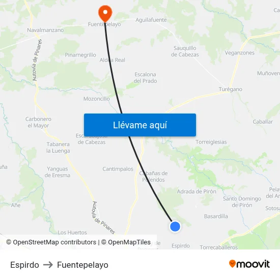 Espirdo to Fuentepelayo map