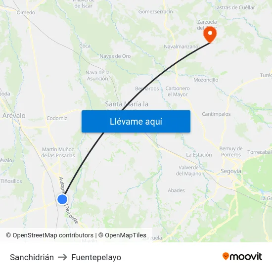 Sanchidrián to Fuentepelayo map