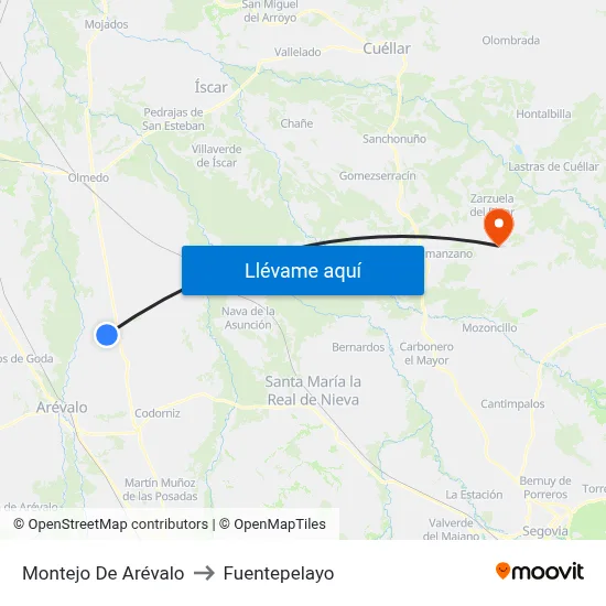 Montejo De Arévalo to Fuentepelayo map