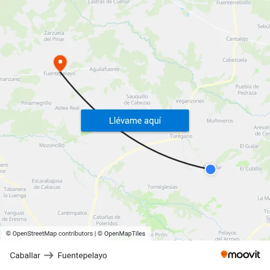 Caballar to Fuentepelayo map