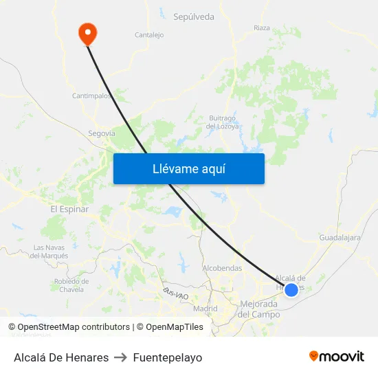 Alcalá De Henares to Fuentepelayo map